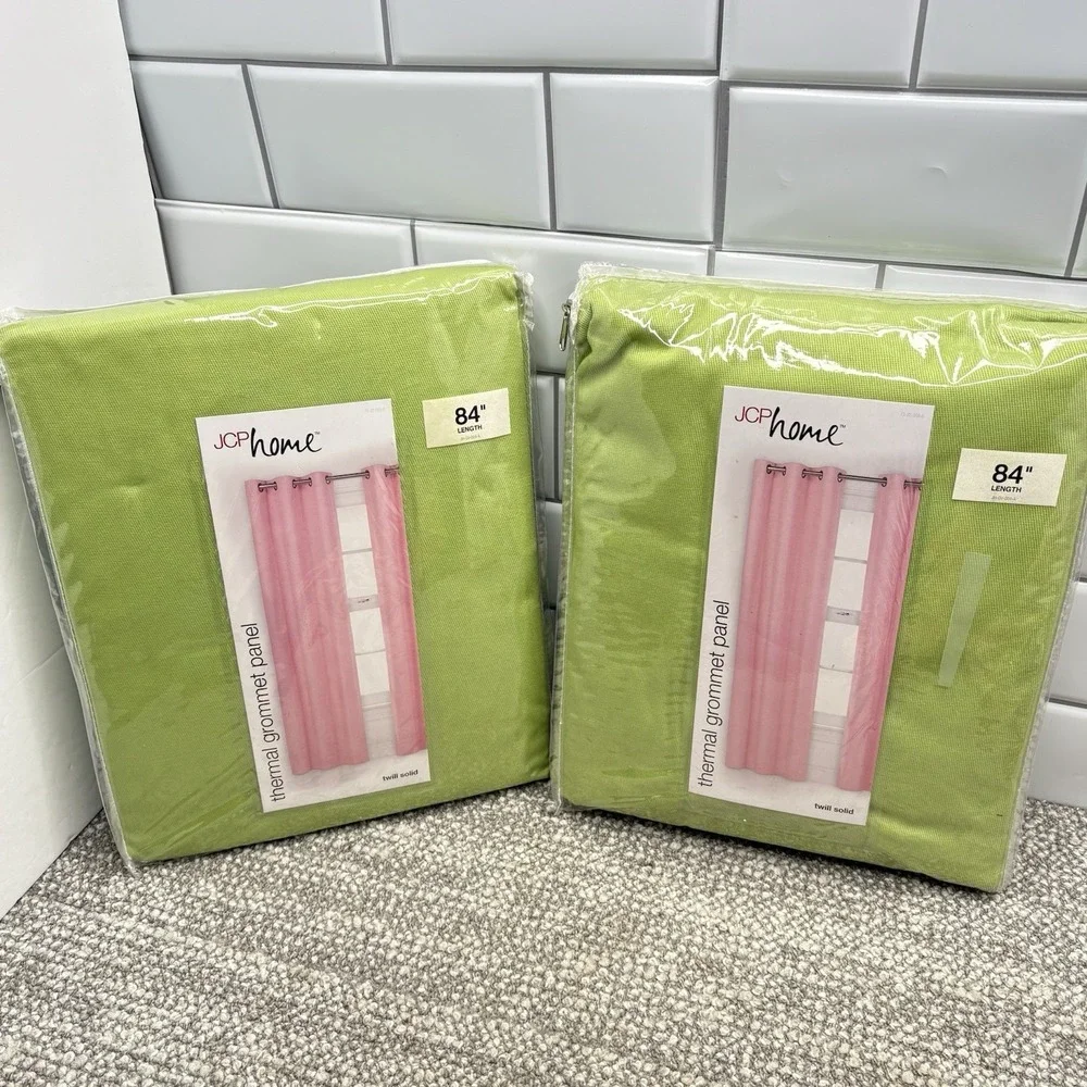 JC Penney Grommet Curtains Set Of 2 Panels New Split Pea Color 40 X 84 NOS VTG‎